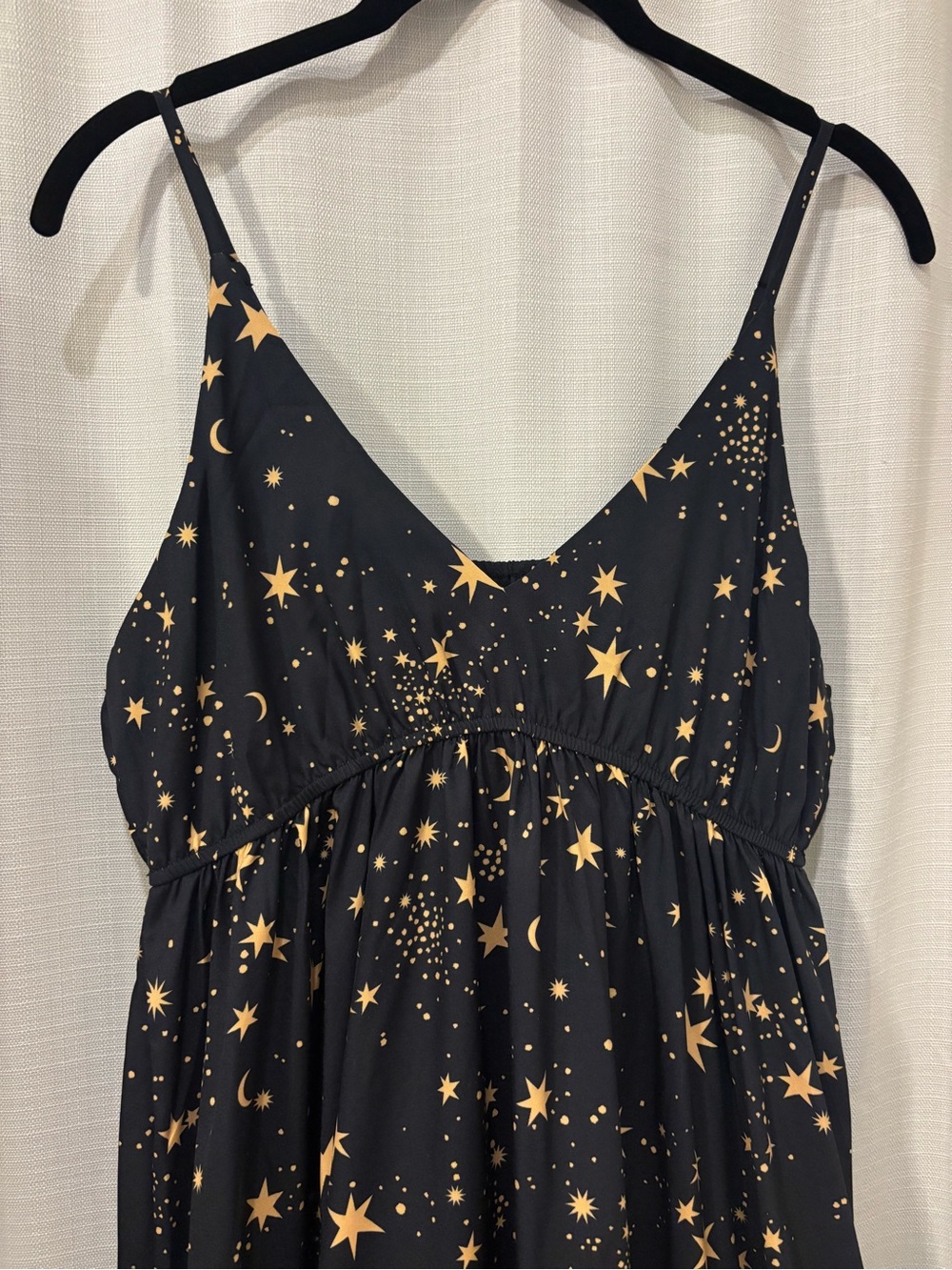 NWOT Black Maxi Dress with Gold Star/Moon Print - Picture 2 of 6